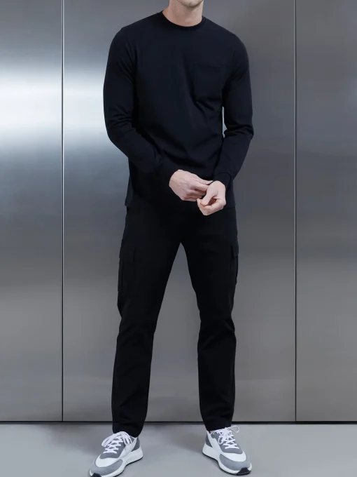 Cotton Pocket Long Sleeve T-Shirt - Black