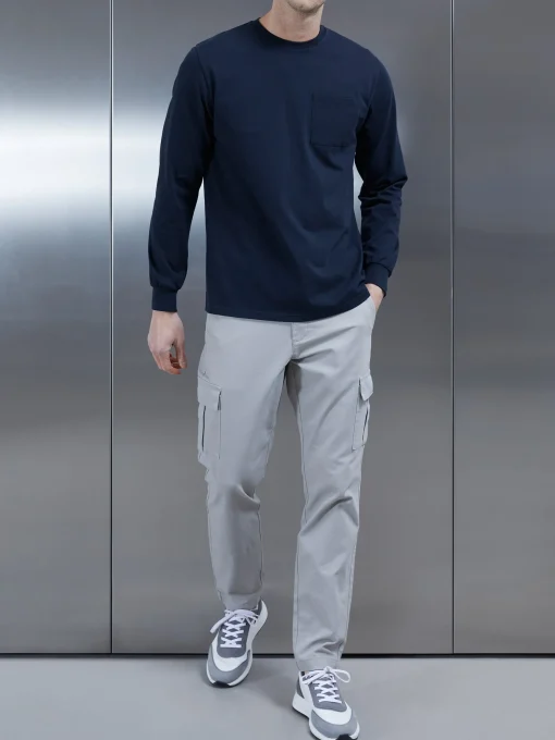 Cotton Pocket Long Sleeve T-Shirt - Navy