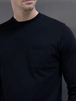 Cotton Pocket Long Sleeve T-Shirt - Black