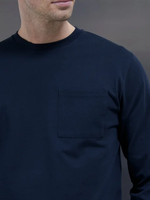 Cotton Pocket Long Sleeve T-Shirt - Navy