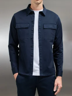 Cotton Pocket Overshirt - Navy