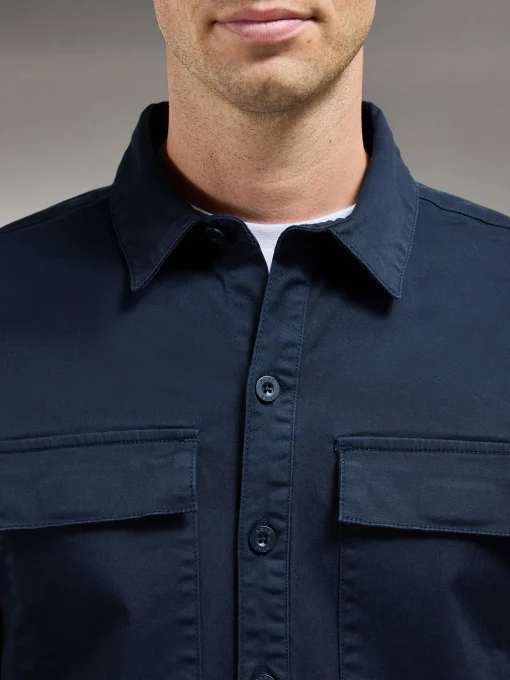 Cotton Pocket Overshirt - Navy