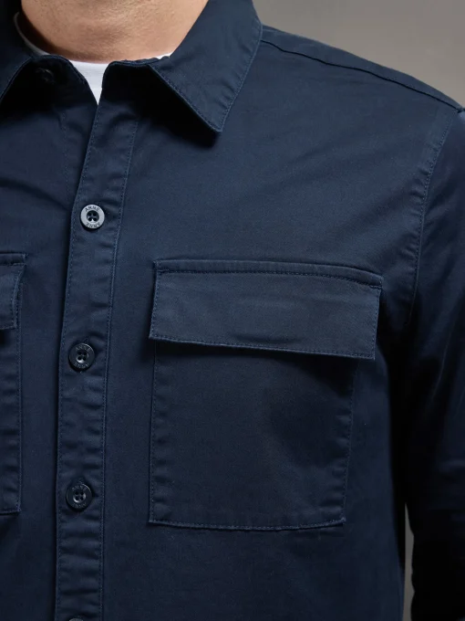 Cotton Pocket Overshirt - Navy