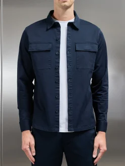 Cotton Pocket Overshirt - Navy