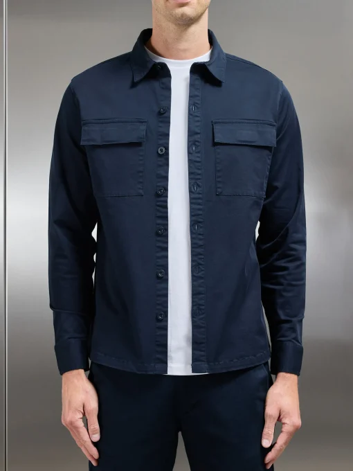 Cotton Pocket Overshirt - Navy