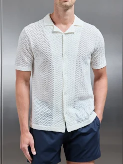 Crochet Revere Collar Shirt - Ecru