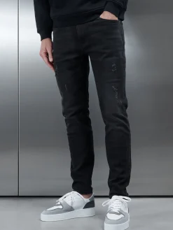 Distressed Denim Jeans - Black Wash