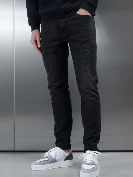 Distressed Denim Jeans - Black Wash