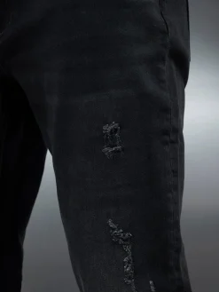 Distressed Denim Jeans - Black Wash