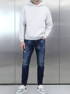 Distressed Denim Jeans - Dark Blue