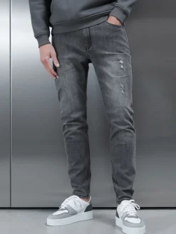 Distressed Denim Jeans - Grey Wash