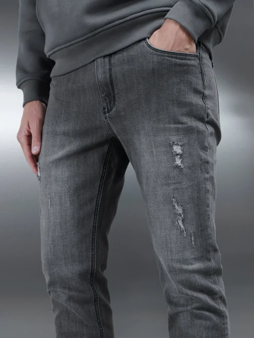 Distressed Denim Jeans - Grey Wash