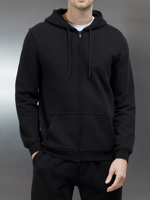 Essential Zip Through Hoodie - Black