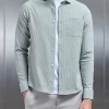 Fine Stripe Long Sleeve Cutaway Collar Shirt - Sage