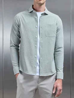 Fine Stripe Long Sleeve Cutaway Collar Shirt - Sage