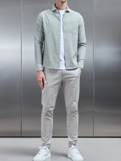 Fine Stripe Long Sleeve Cutaway Collar Shirt - Sage