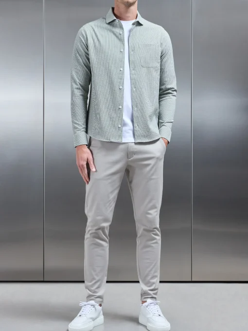 Fine Stripe Long Sleeve Cutaway Collar Shirt - Sage