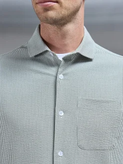 Fine Stripe Long Sleeve Cutaway Collar Shirt - Sage