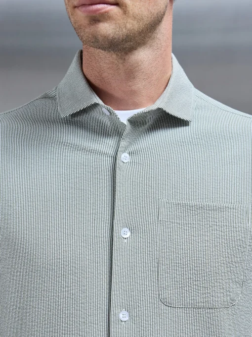 Fine Stripe Long Sleeve Cutaway Collar Shirt - Sage