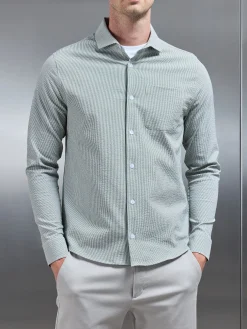 Fine Stripe Long Sleeve Cutaway Collar Shirt - Sage