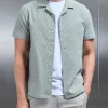 Fine Stripe Short Sleeve Revere Collar Shirt - Sage