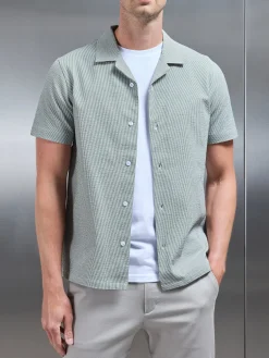 Fine Stripe Short Sleeve Revere Collar Shirt - Sage