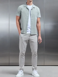 Fine Stripe Short Sleeve Revere Collar Shirt - Sage