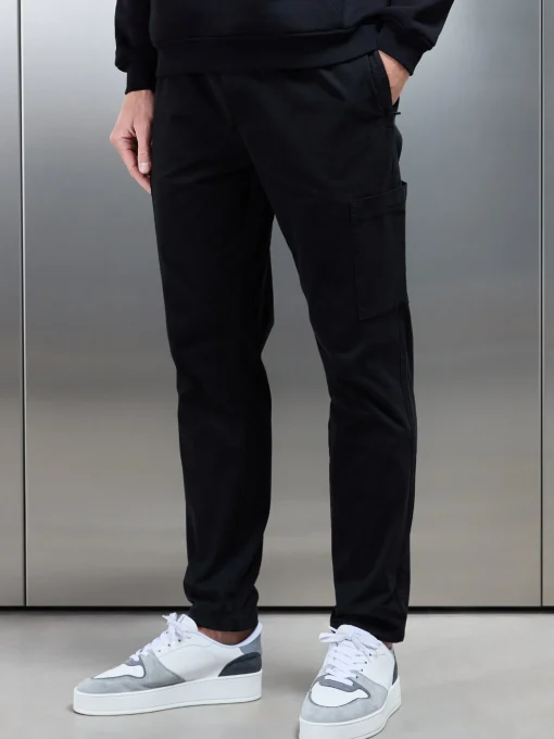Garment Dye Cotton Cargo Pant - Black