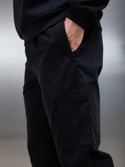 Garment Dye Cotton Cargo Pant - Black