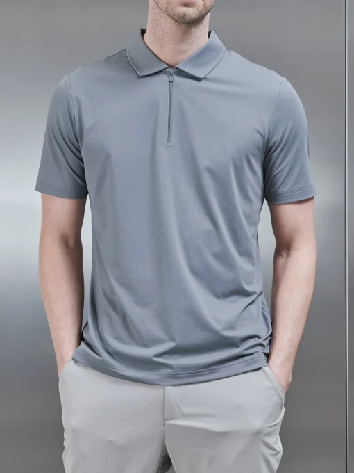 Golf Technical Zip Polo Shirt - Dark Stone