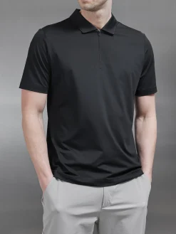 Golf Technical Zip Polo Shirt - Black