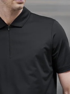 Golf Technical Zip Polo Shirt - Black