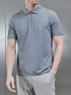 Golf Technical Zip Polo Shirt - Dark Stone
