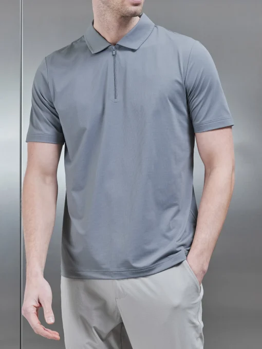 Golf Technical Zip Polo Shirt - Dark Stone