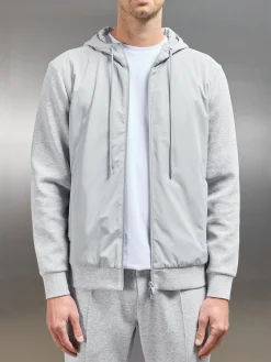 Interlock Jersey Hybrid Windbreaker - Marl Grey