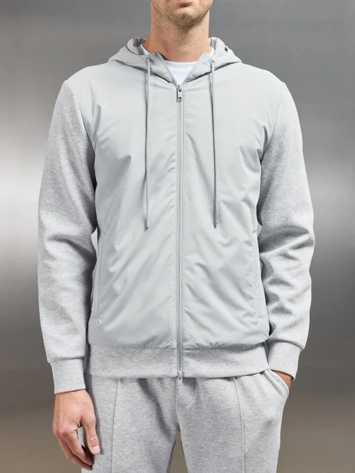 Interlock Jersey Hybrid Windbreaker - Marl Grey