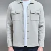 Interlock Jersey Pocket Popper Overshirt - Stone