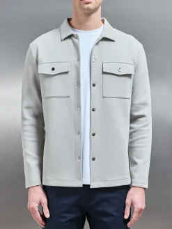 Interlock Jersey Pocket Popper Overshirt - Stone