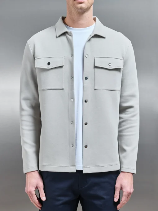 Interlock Jersey Pocket Popper Overshirt - Stone