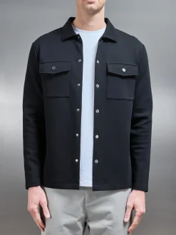 Interlock Jersey Pocket Popper Overshirt - Black