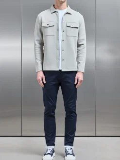 Interlock Jersey Pocket Popper Overshirt - Stone
