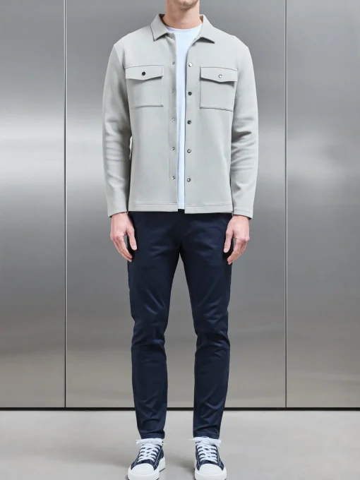 Interlock Jersey Pocket Popper Overshirt - Stone