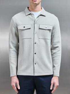 Interlock Jersey Pocket Popper Overshirt - Stone