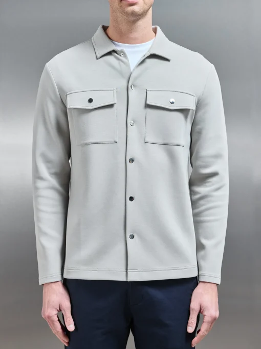 Interlock Jersey Pocket Popper Overshirt - Stone