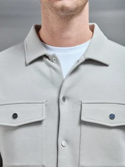 Interlock Jersey Pocket Popper Overshirt - Stone
