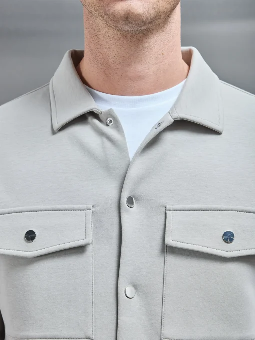 Interlock Jersey Pocket Popper Overshirt - Stone