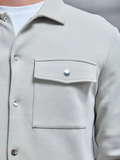 Interlock Jersey Pocket Popper Overshirt - Stone