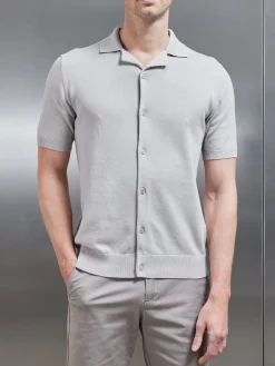 Knitted Revere Collar Shirt - Stone
