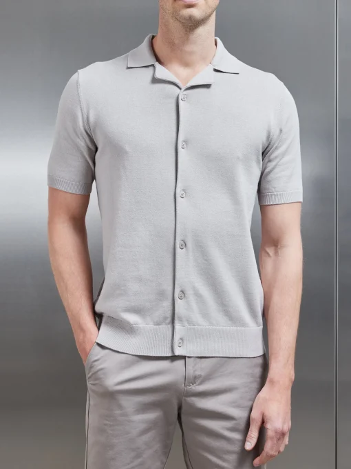 Knitted Revere Collar Shirt - Stone