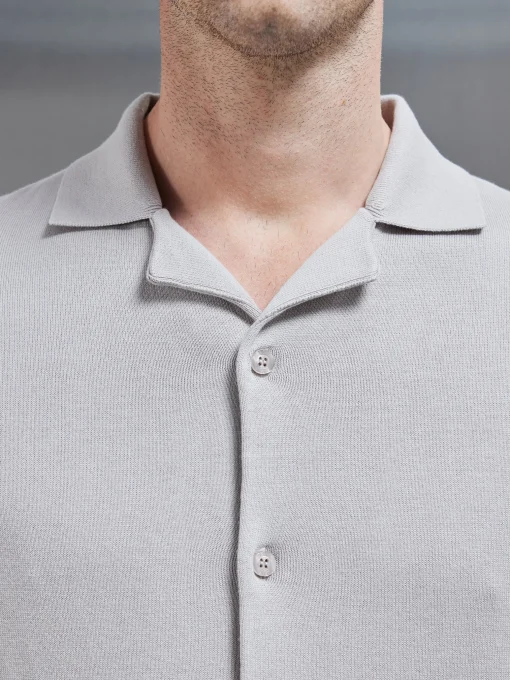 Knitted Revere Collar Shirt - Stone
